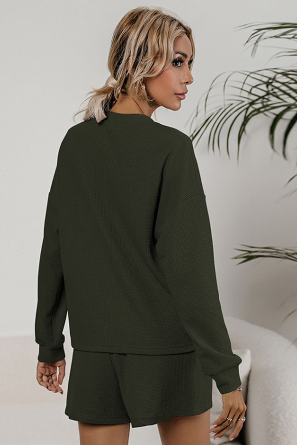 Waffle Knit Two-Piece Cardigan and Shorts Set for Stylish Comfort