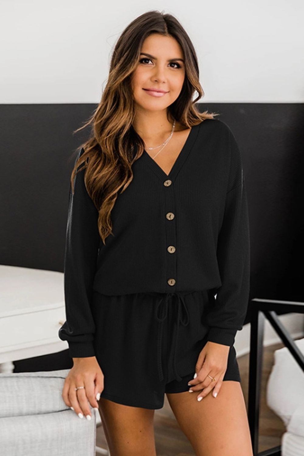 Waffle Knit Two-Piece Cardigan and Shorts Set for Stylish Comfort