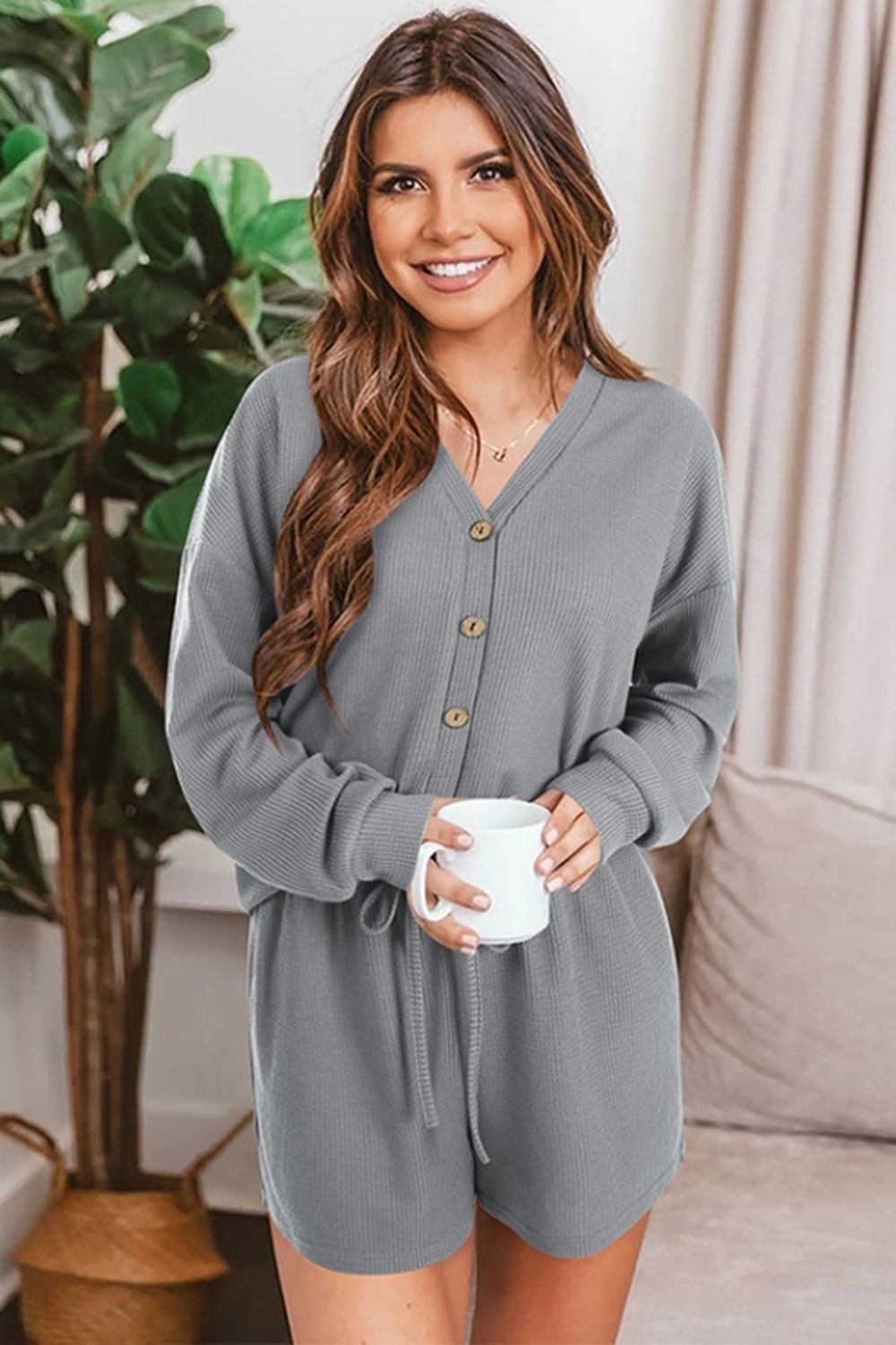 Waffle Knit Two-Piece Cardigan and Shorts Set for Stylish Comfort