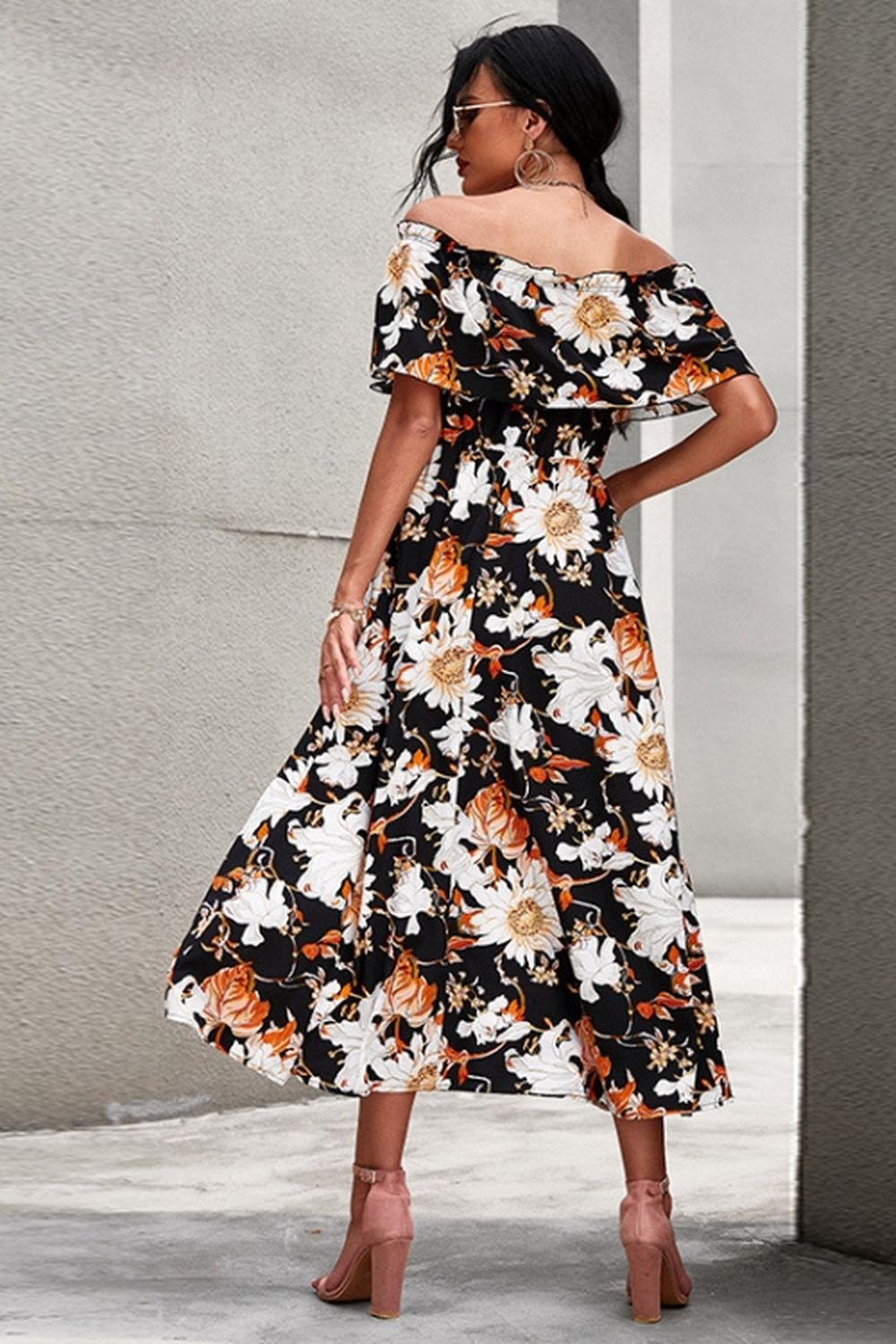 Off-Shoulder Floral Print Dress - Fashionpara