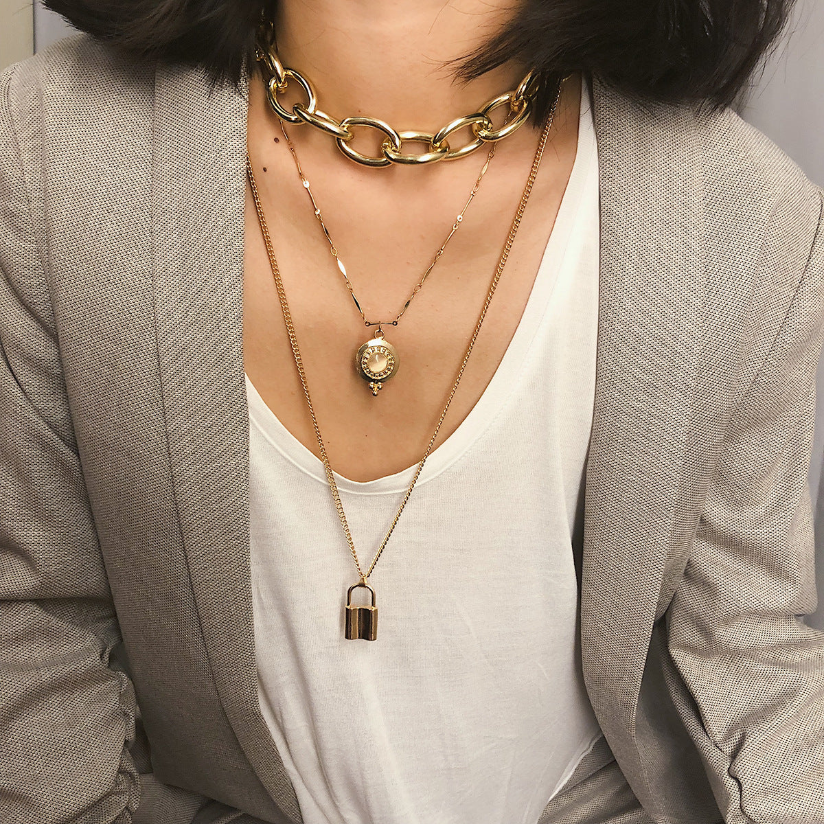 Vintage coin gem multi-layer pearl necklace