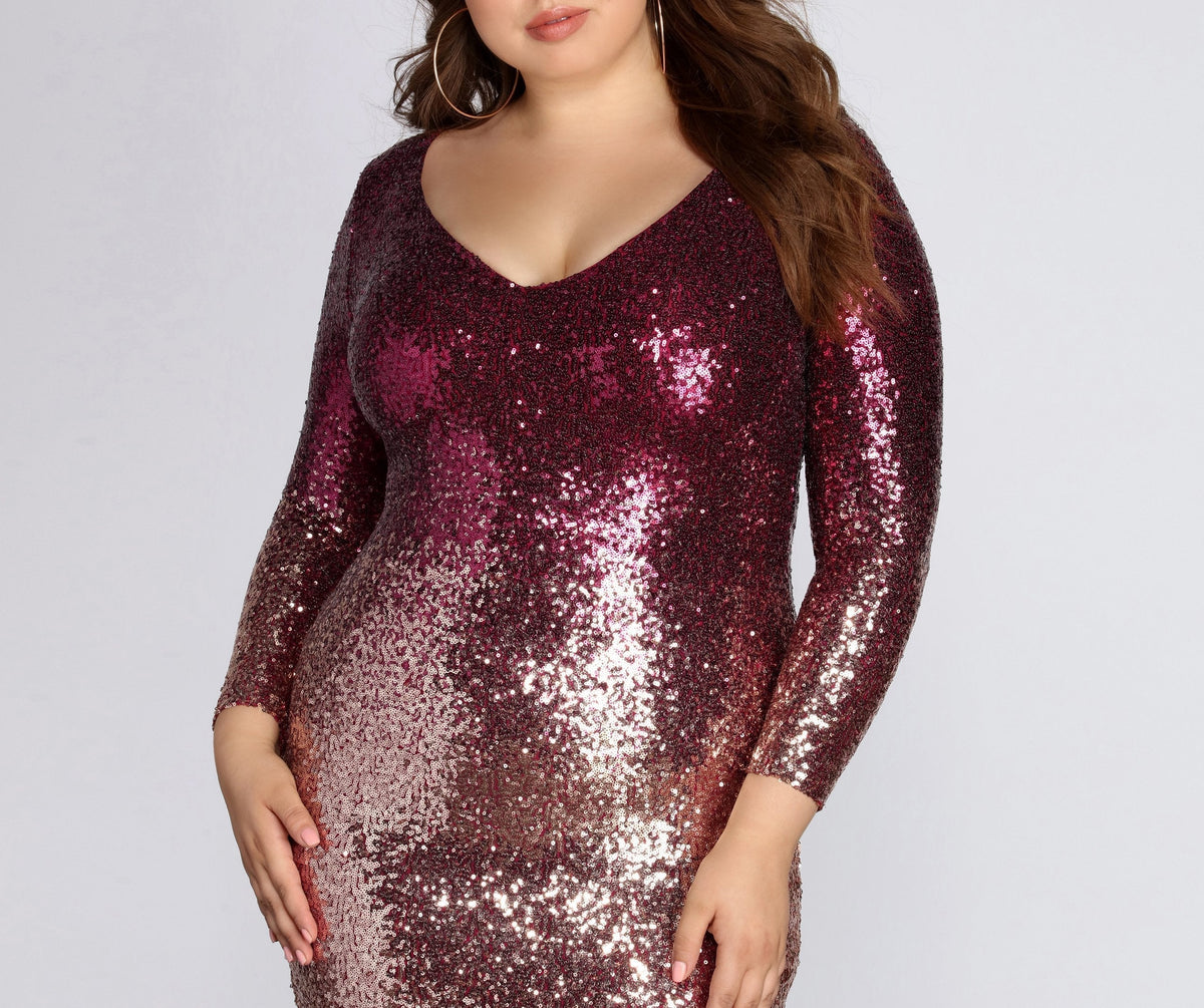 Sequin V-Neck Long Sleeve Bodycon Mini Dress