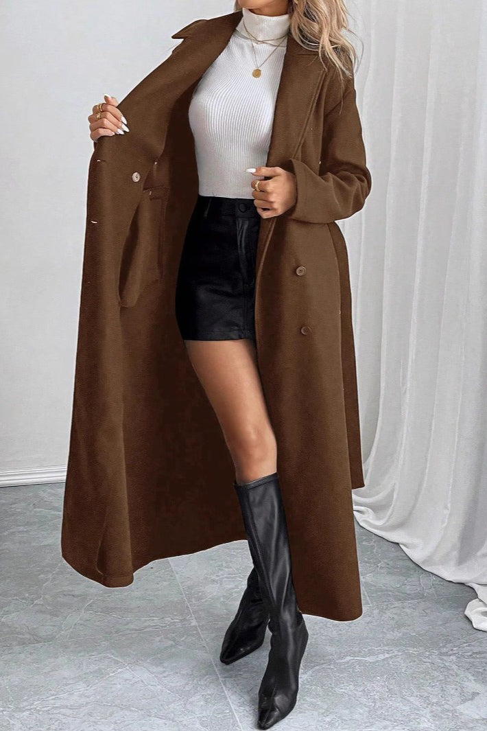 Double-Faced Wool Mid-Length Overcoat for Elegant Style