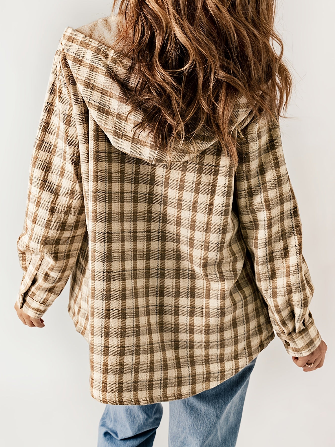 Plaid Pattern Velvet Lining Hooded Jacket