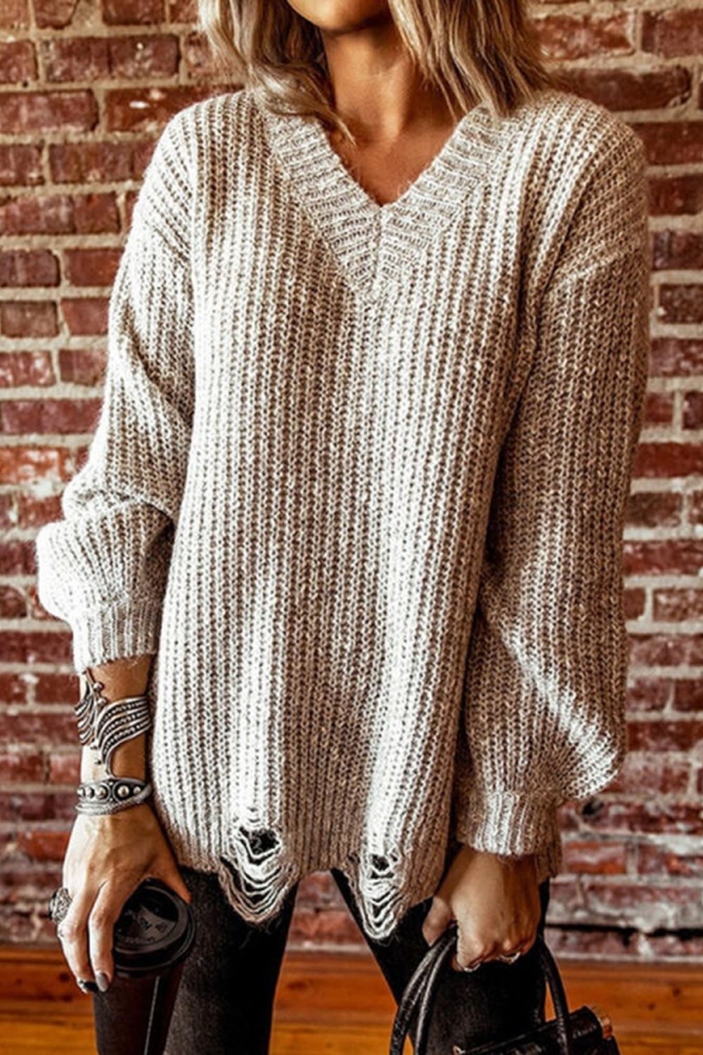 Ripped Knitted Sweater for Stylish Comfort and Versatility