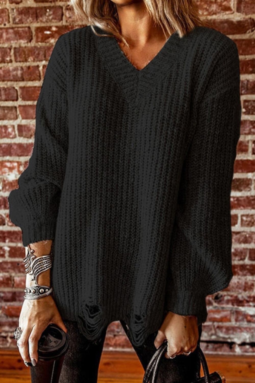 Ripped Knitted Sweater for Stylish Comfort and Versatility