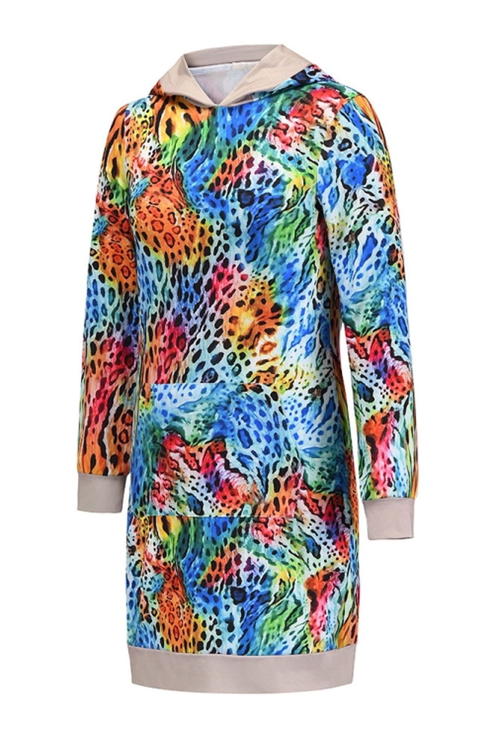 Loose Hooded Print Contrast Dress