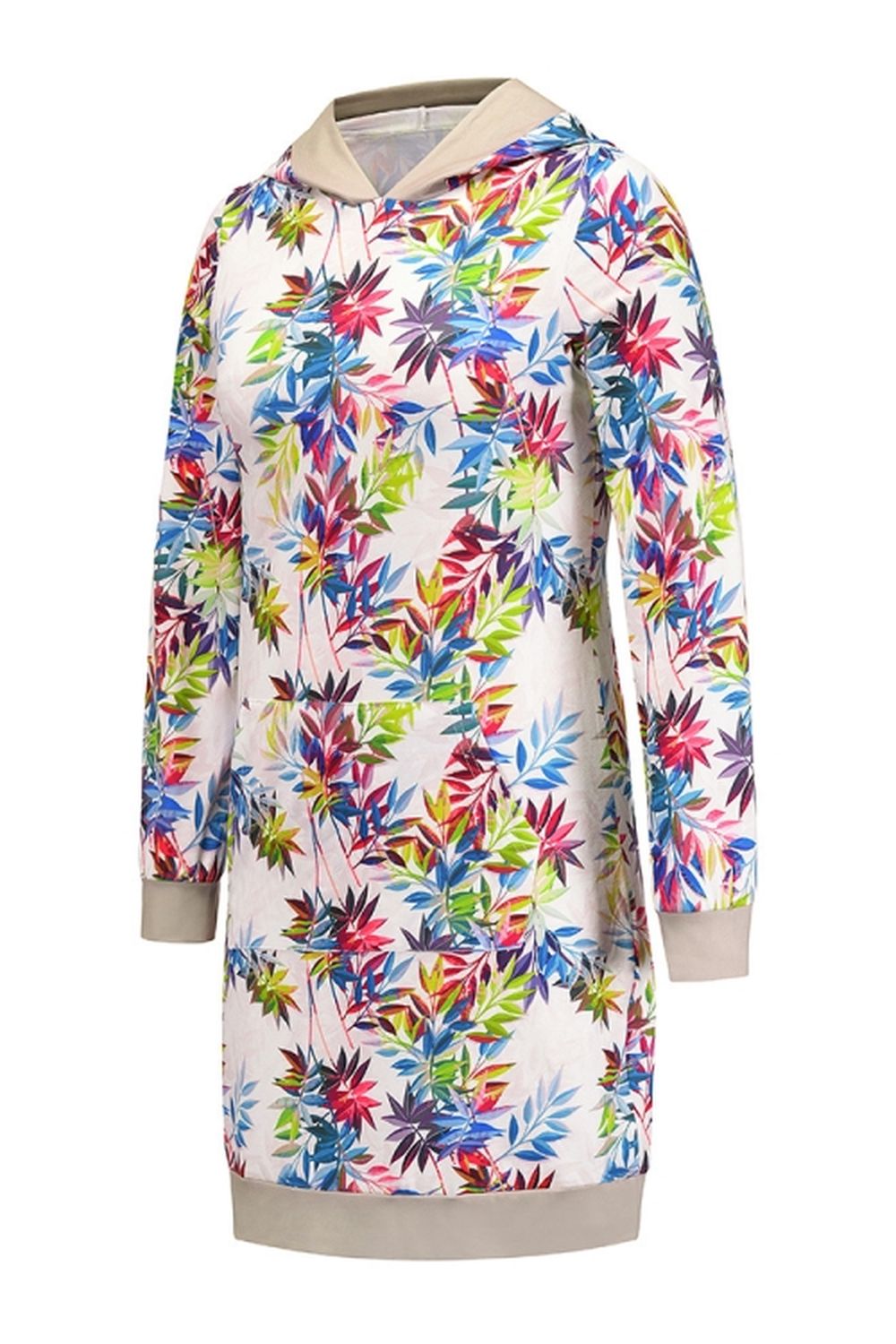 Loose Hooded Print Contrast Dress