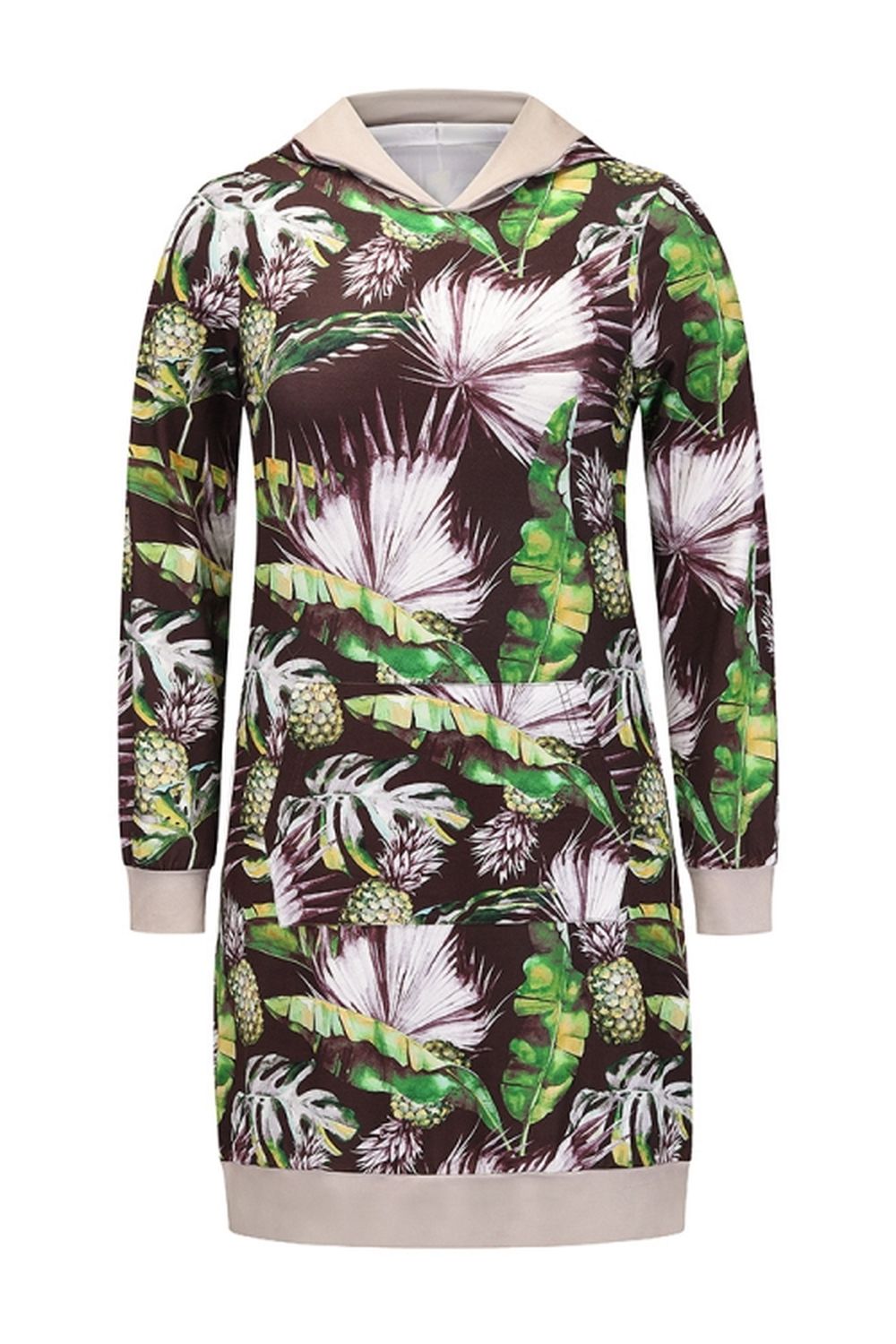 Loose Hooded Print Contrast Dress