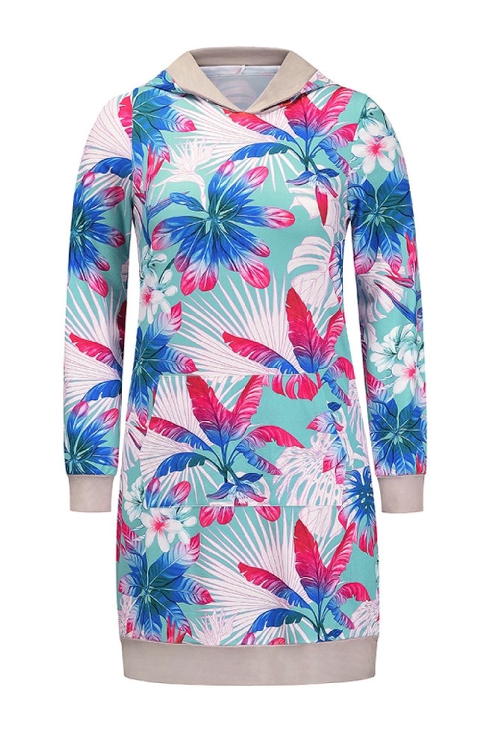 Loose Hooded Print Contrast Dress