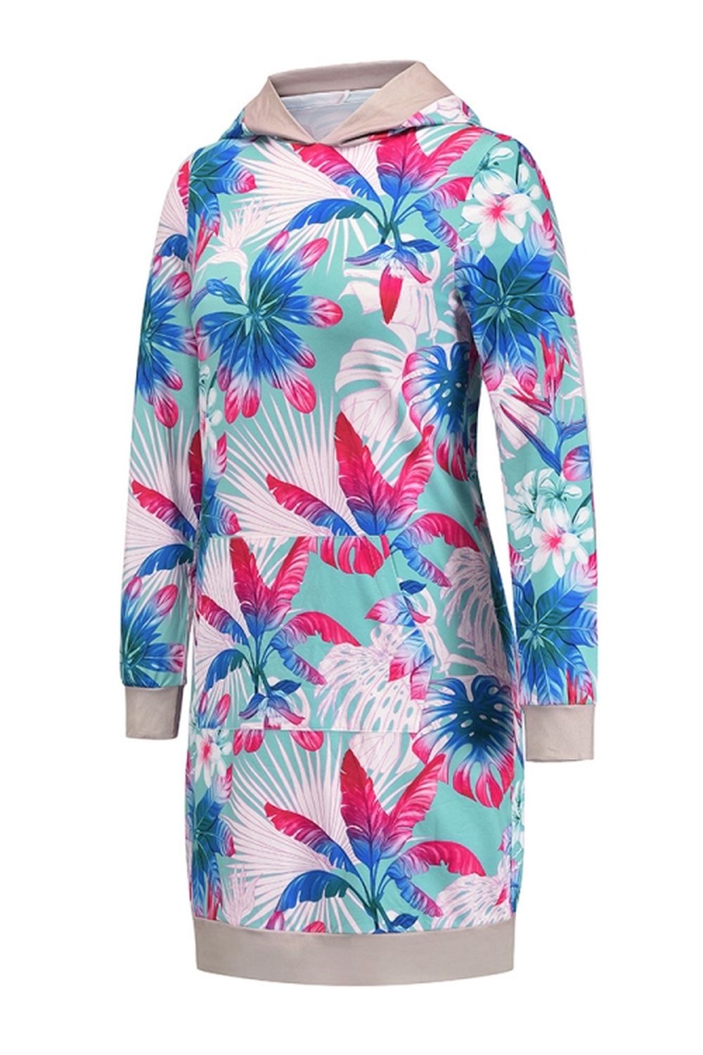 Loose Hooded Print Contrast Dress