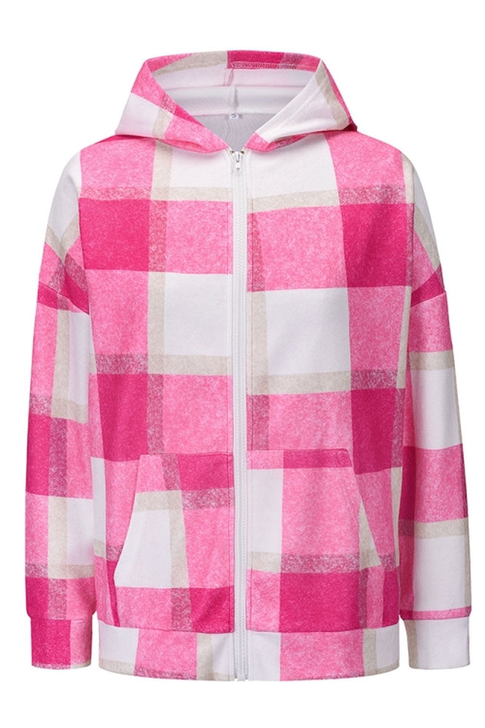 Plaid Hooded Zipper Coat