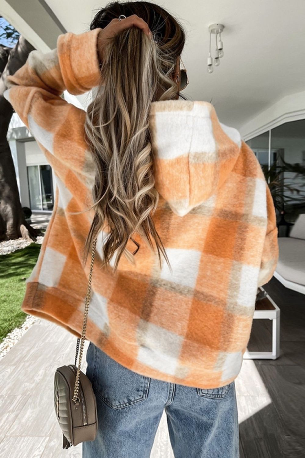 Plaid Hooded Zipper Coat