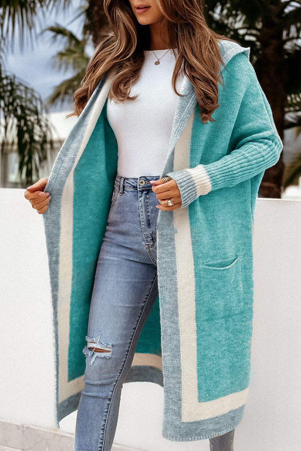 Catch Your Gaze Colorblock Hooded Long Cardigan for Style