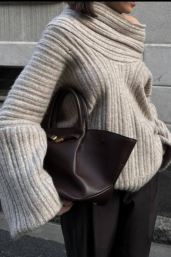 Lady Rin Casual Knitted Sweater with Unique Irregular Collar