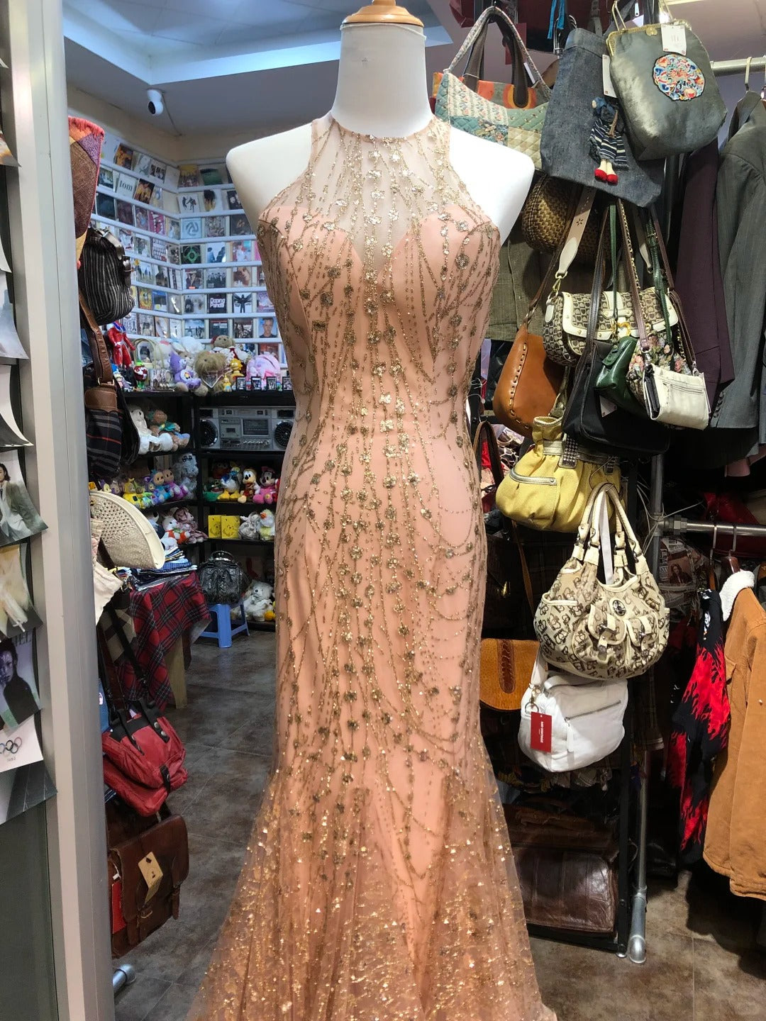 Sparkling Pink Mermaid Halter Neck Crossback Backless Tulle Long Prom Dress Evening Dress P4156