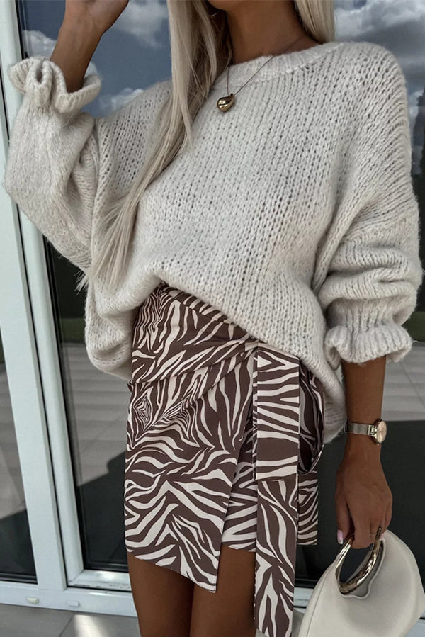 Solid Color Ruffled Long Sleeve Knitted Sweater for Women