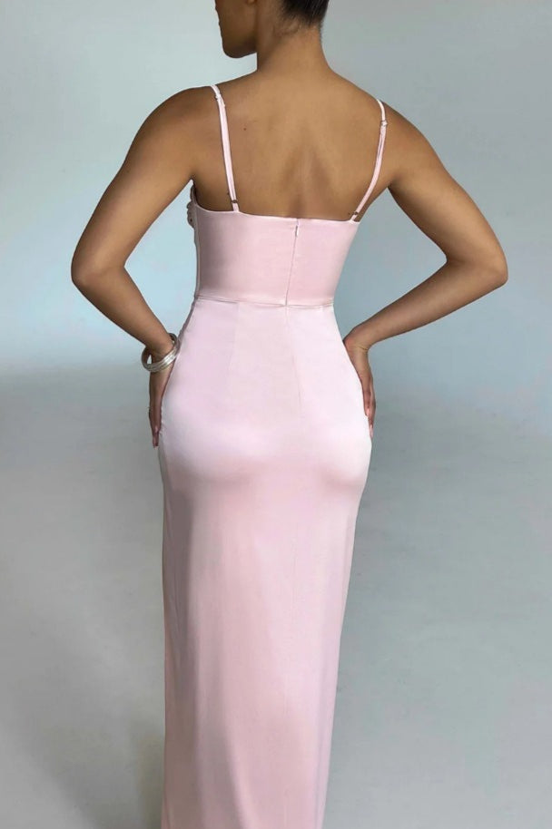 Satin Sweetheart Neck High-Slit Mermaid Maxi Dress
