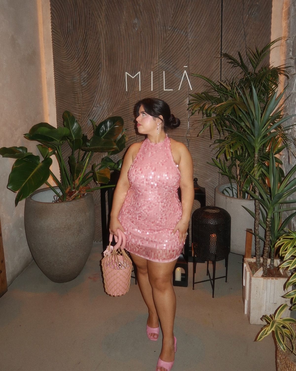 Elegant Pink Halter Sleeveless Sequin Short Party Dress Birthday Outfits S793