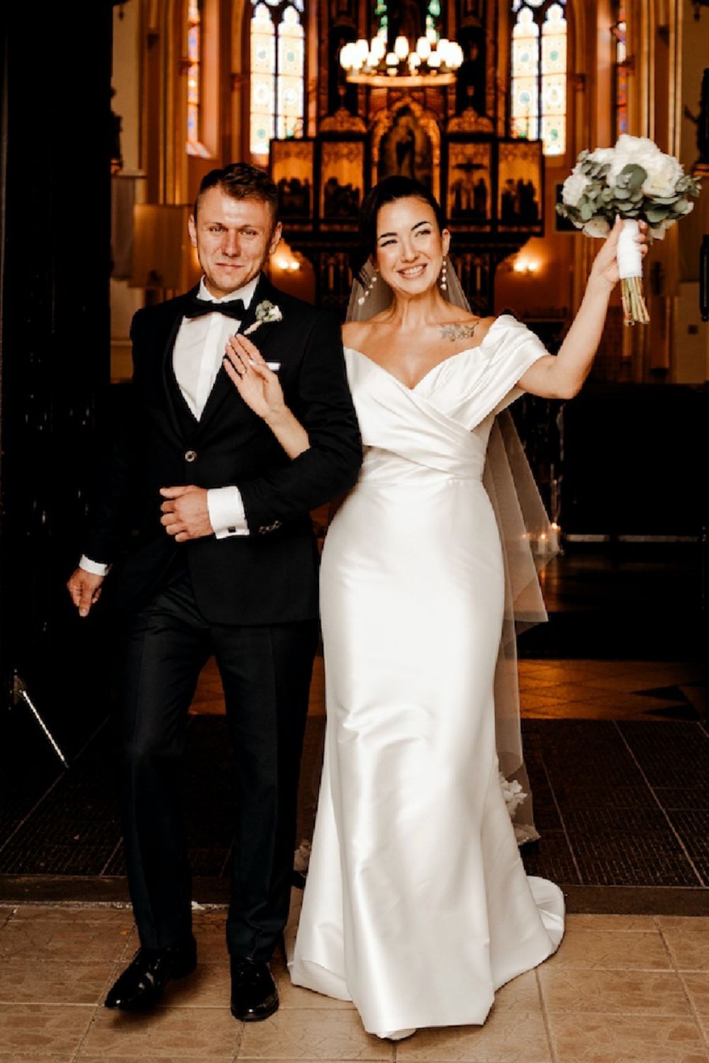 Classic A Line Off the Shoulder White Long Bridal Dress with Ruched - Fashionpara