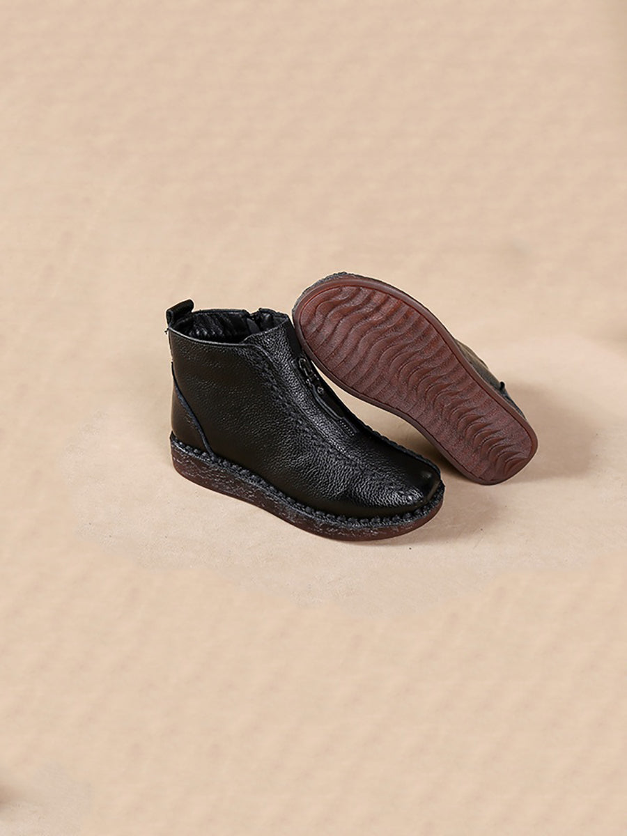 Winter Vintage Leather Fleece-lined Low Heel Boots