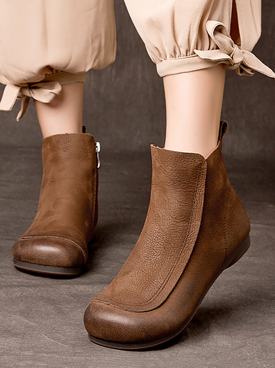 Winter Leather SPliced Zipper Low Heel Boots