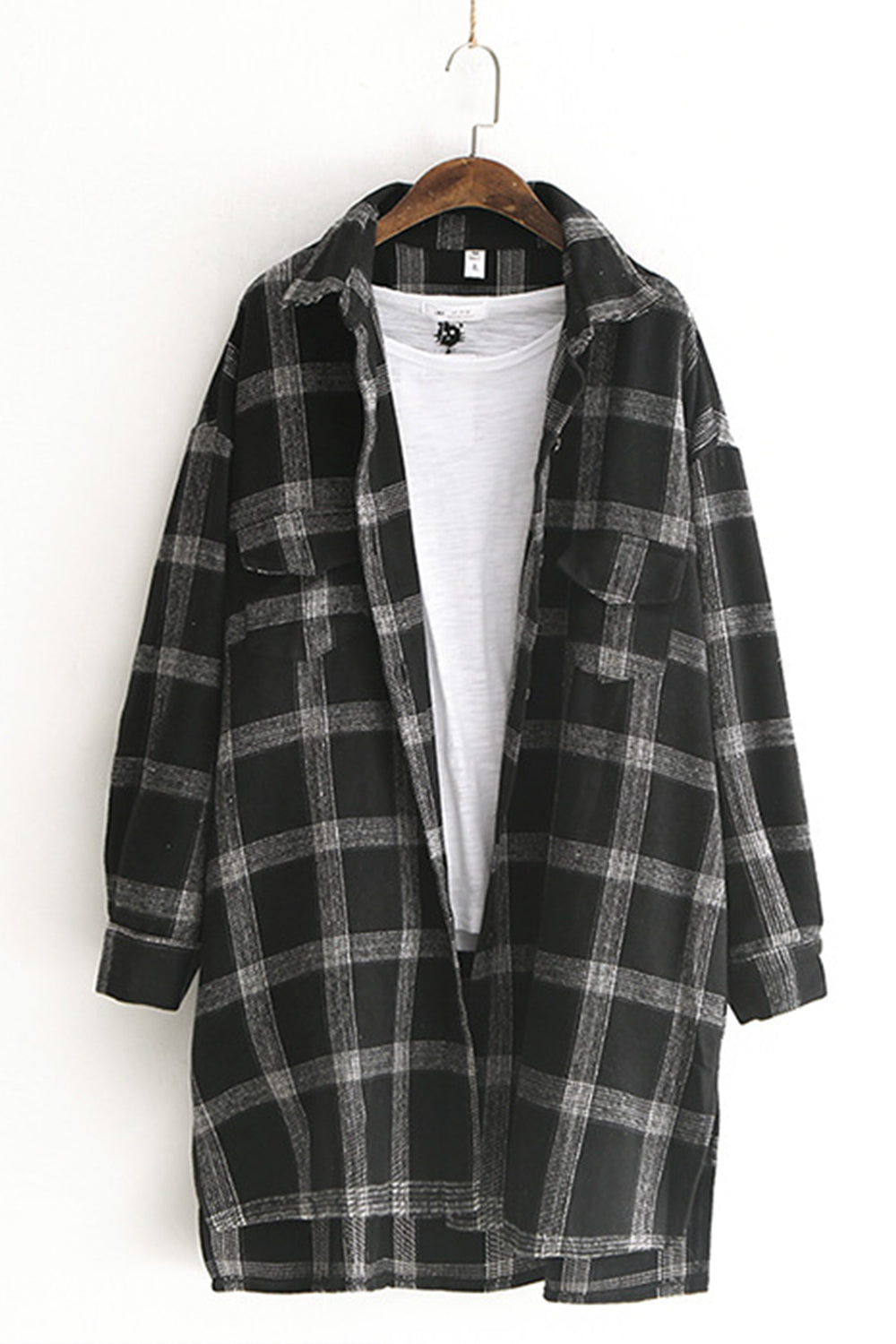 RadyRin Thick Brushed Plaid Flannel Lapel Cardigan Coat