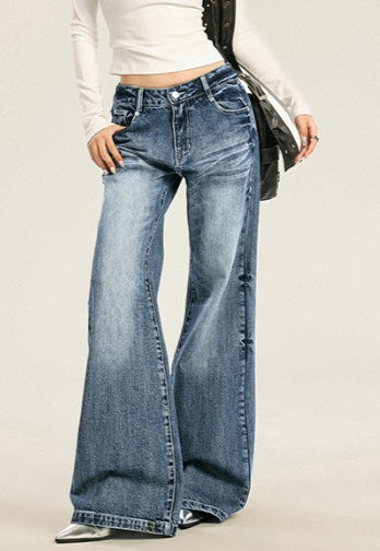 Washed Cat Whisker Wide Jeans