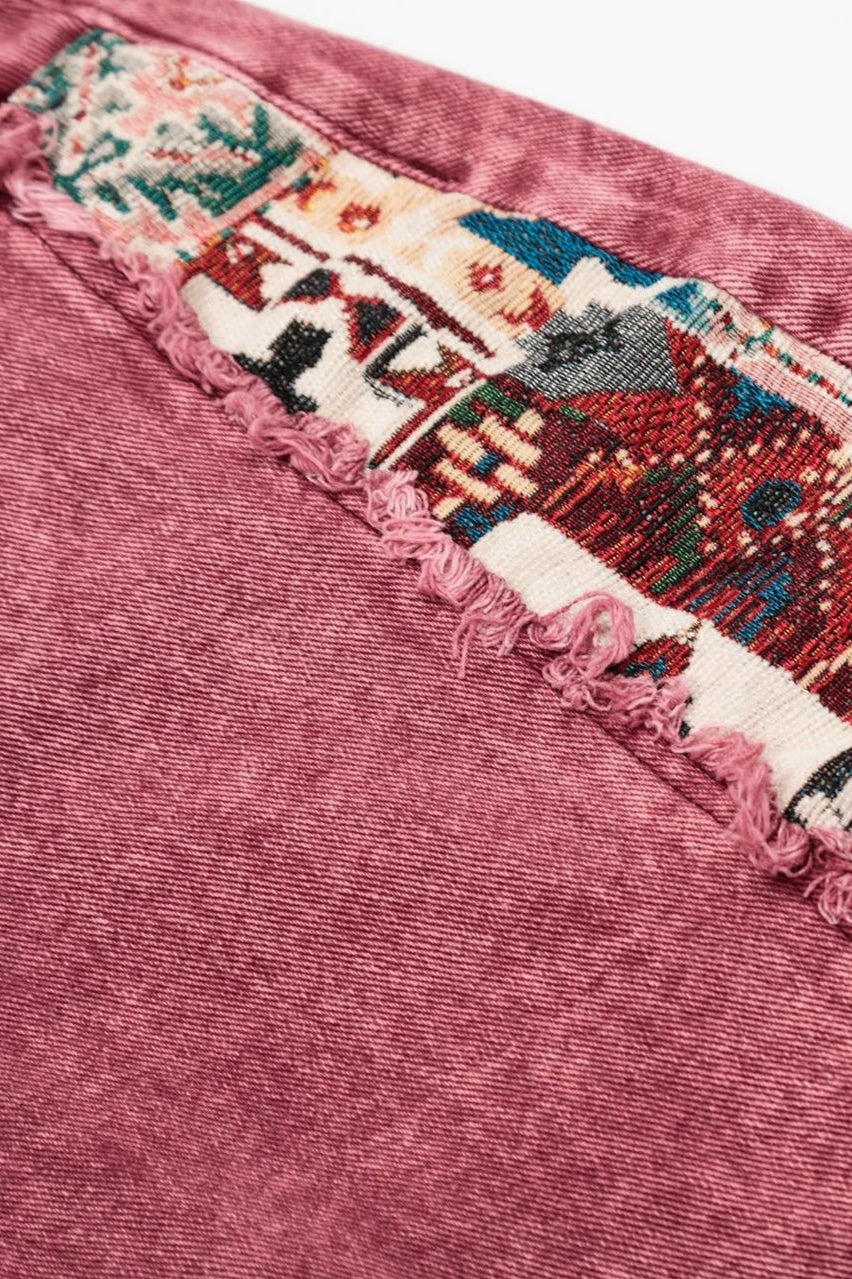 Colorful Tapestry Patch Wide Leg Cuff Jeans
