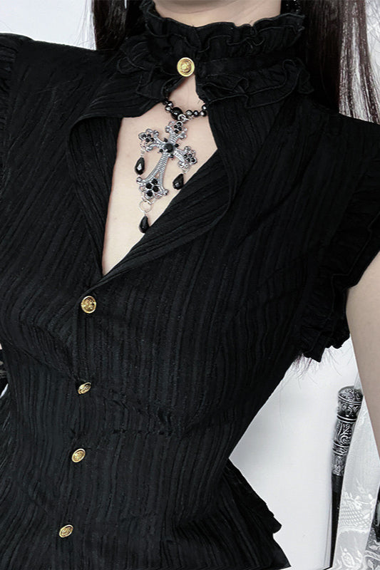 Gothic Ruffled Cinched Waist Blouse
