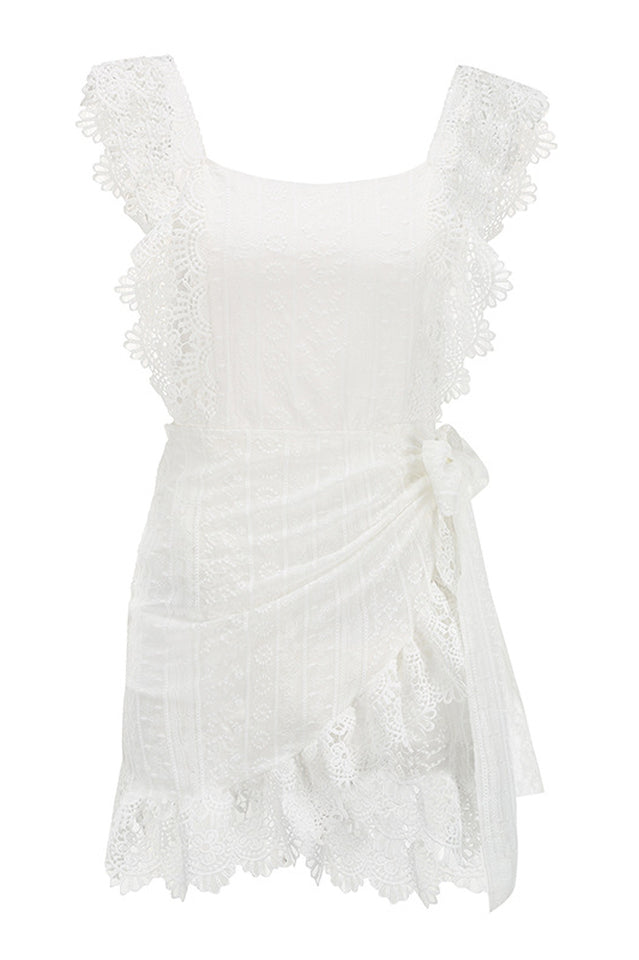 Boho Lace Ruffle Mini Beach Dress