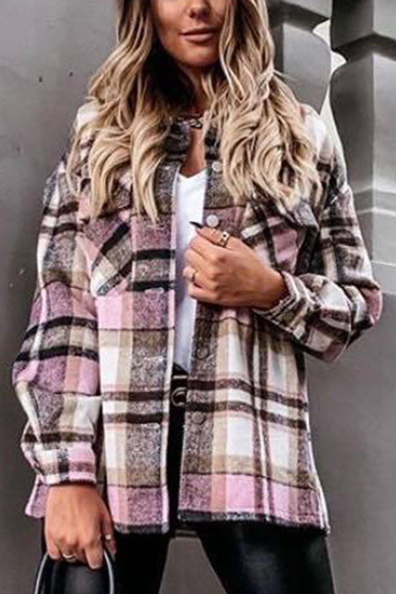 Fashion Daily Adult Plaid Cardigan Turndown Collar Blouses(3 Colors) - Fashionpara