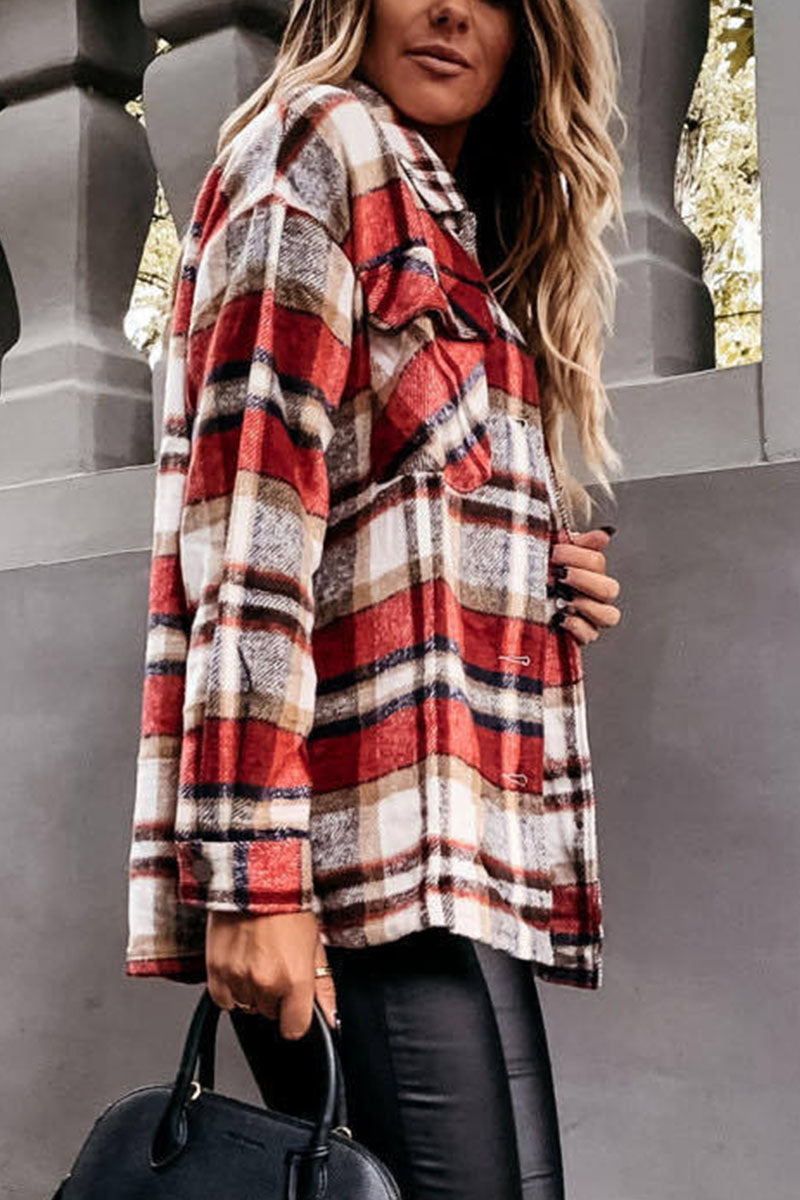 Fashion Daily Adult Plaid Cardigan Turndown Collar Blouses(3 Colors) - Fashionpara