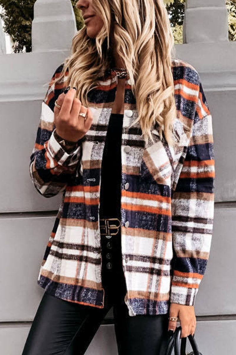 Fashion Daily Adult Plaid Cardigan Turndown Collar Blouses(3 Colors) - Fashionpara