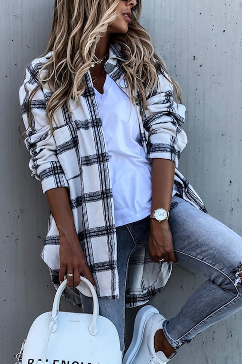 Fashion Sexy Plaid Turndown Collar Blouses  Fashionpara