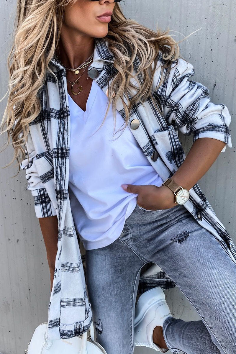 Fashion Sexy Plaid Turndown Collar Blouses  Fashionpara