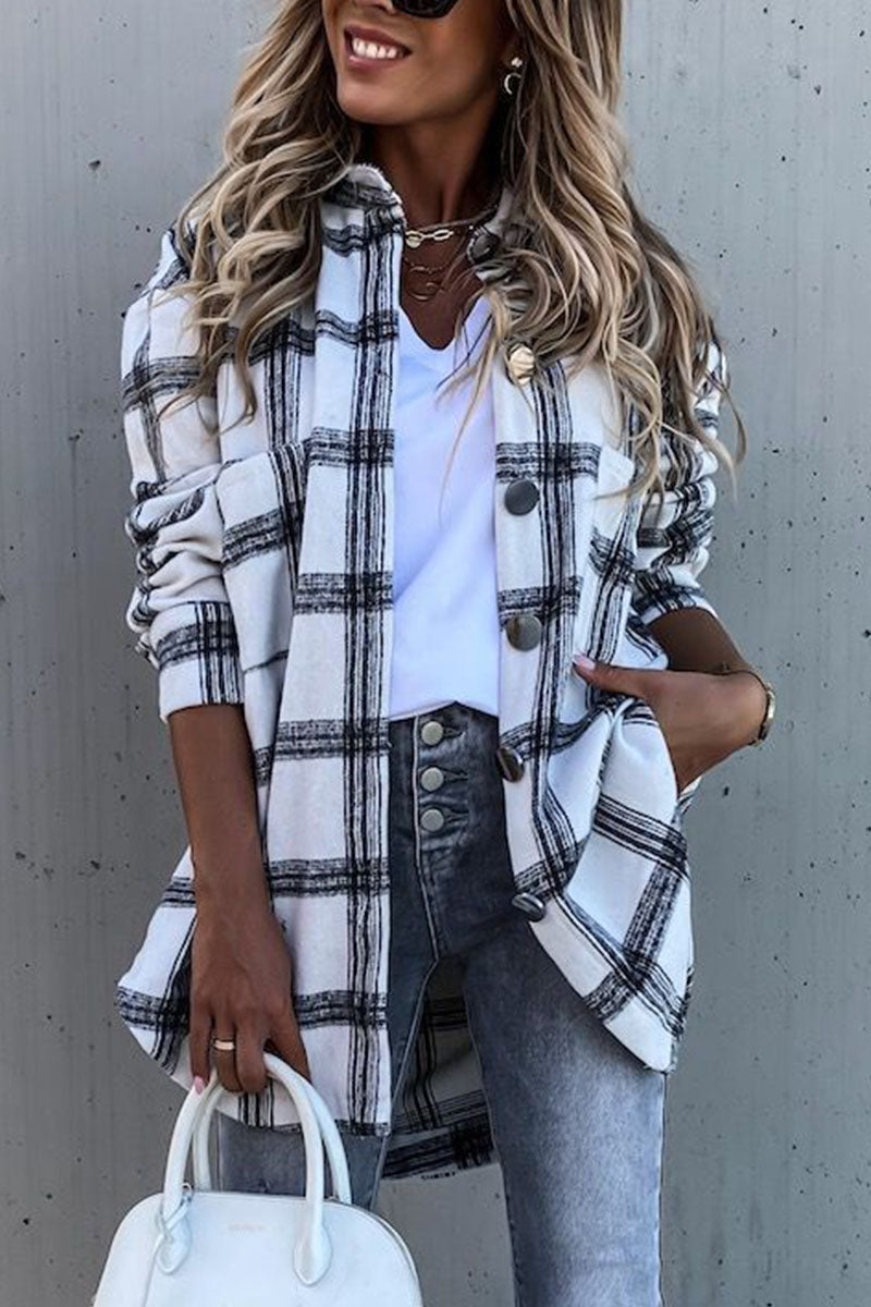 Fashion Sexy Plaid Turndown Collar Blouses  Fashionpara