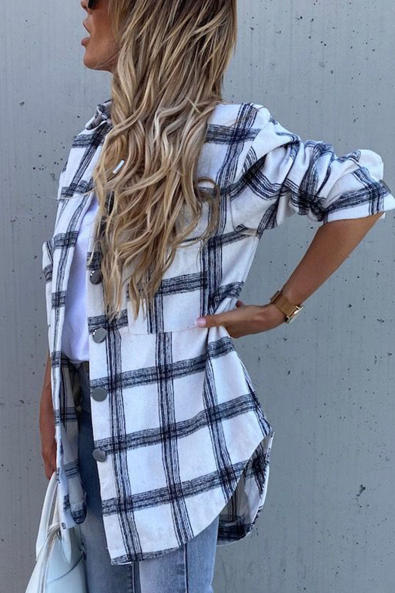 Fashion Sexy Plaid Turndown Collar Blouses  Fashionpara