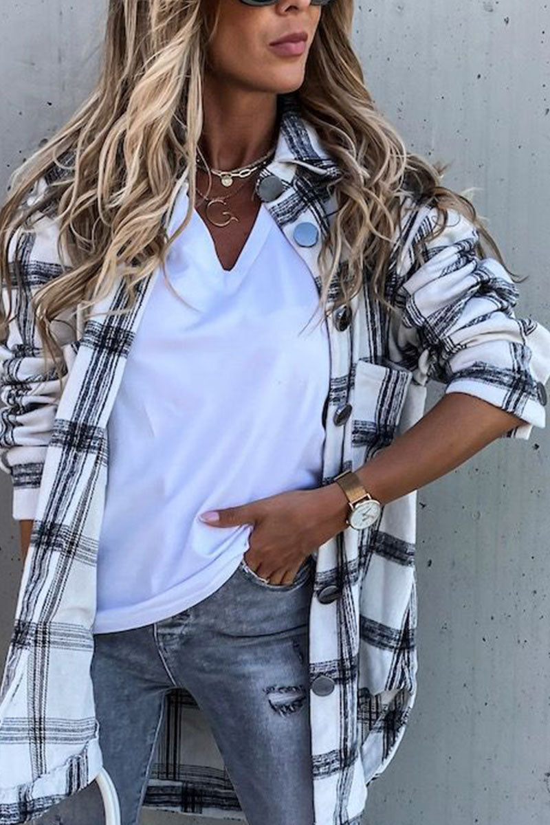 Fashion Sexy Plaid Turndown Collar Blouses  Fashionpara