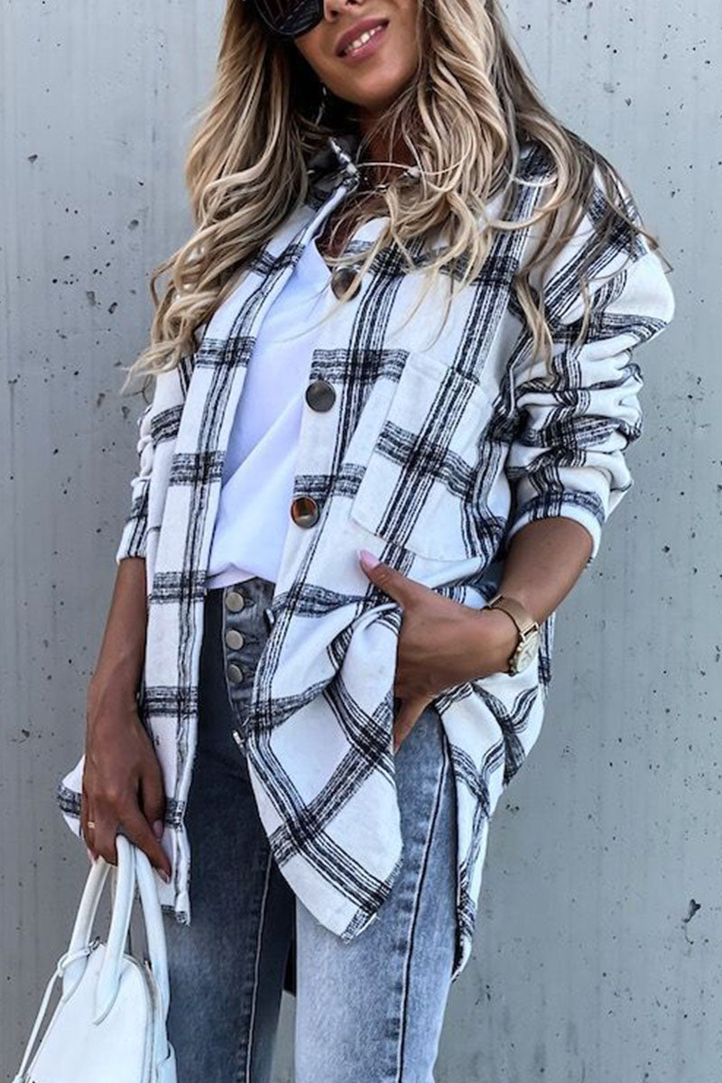 Fashion Sexy Plaid Turndown Collar Blouses  Fashionpara