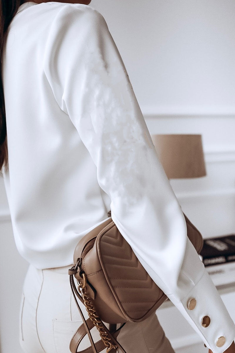 Fashion British Style Solid Patchwork O Neck Blouses (3 Colors) - Fashionpara