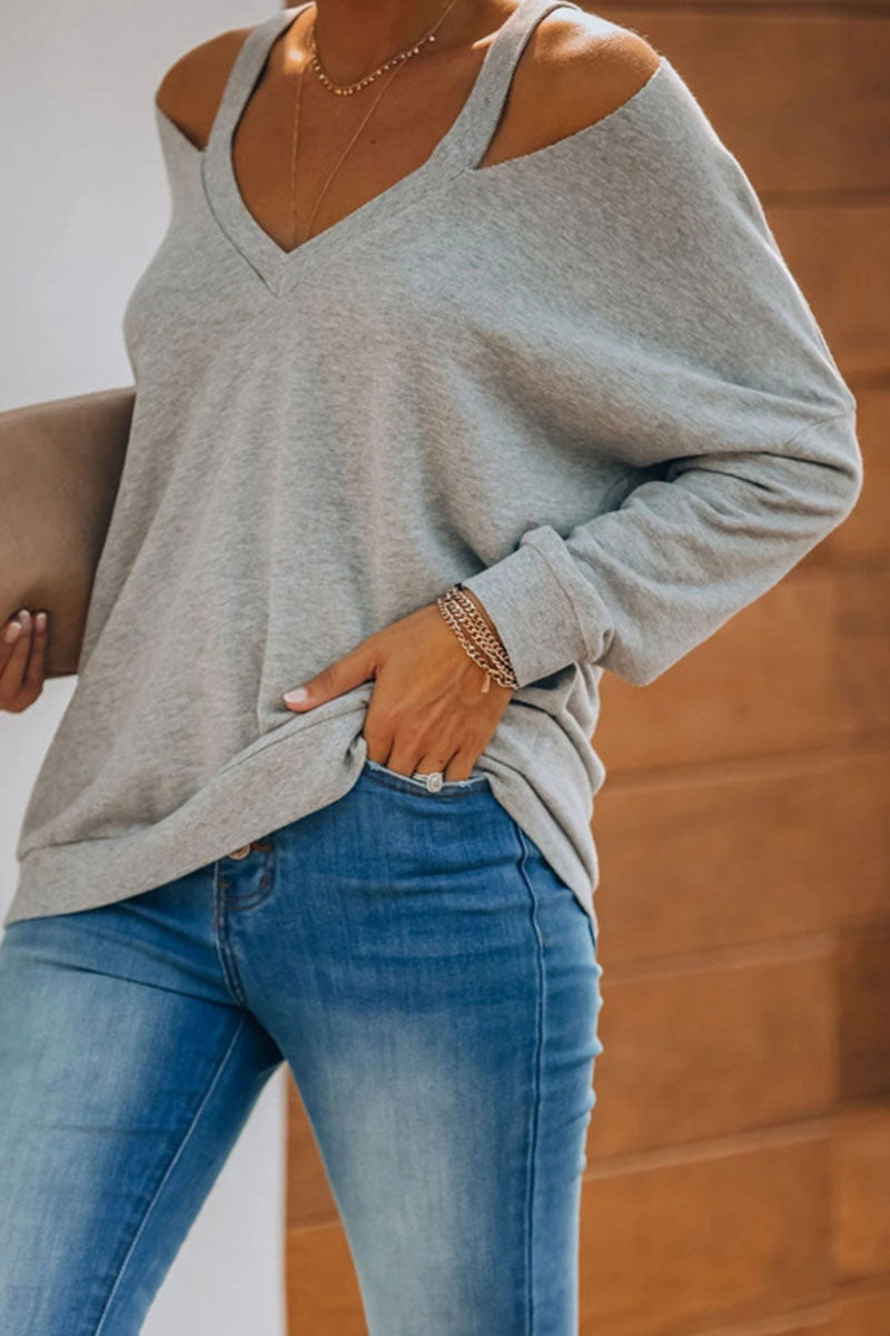 Fashion Casual Solid Patchwork V Neck Tops - Fashionpara