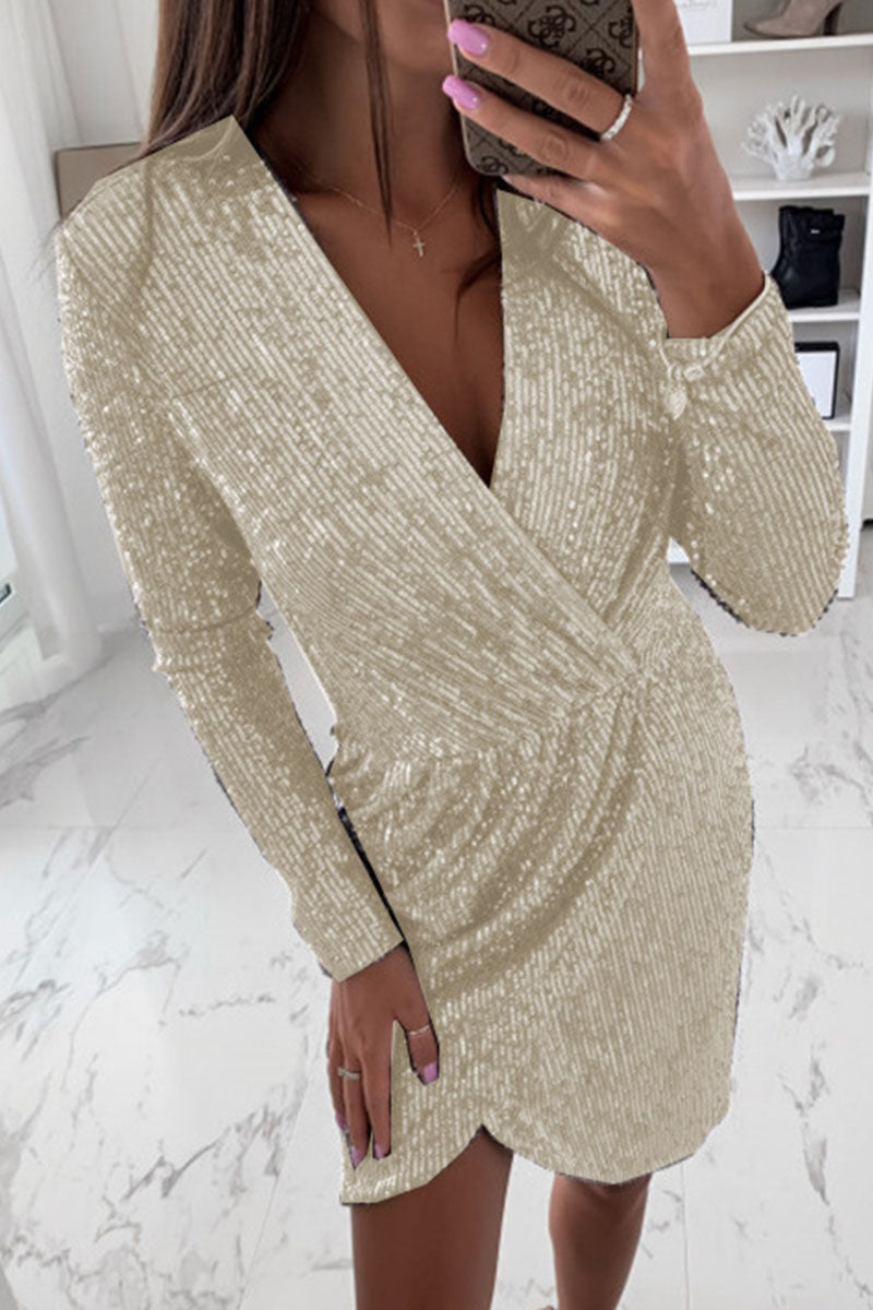 Fashion Street Solid Patchwork V Neck Pencil Skirt Dresses(8 Colors) - Fashionpara