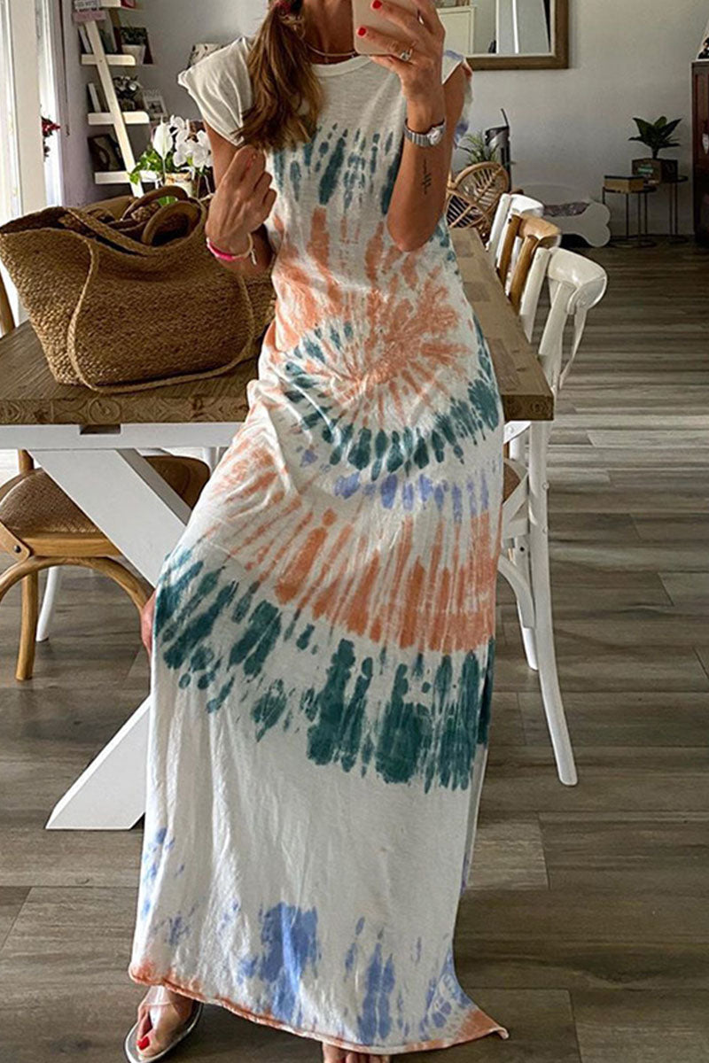 Fashion Street Print Slit O Neck Irregular Dress Dresses - Fashionpara