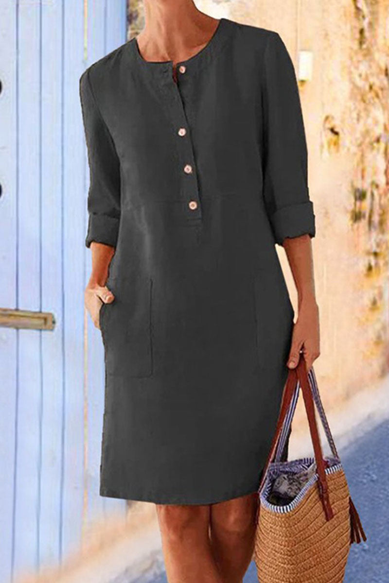 Fashion Street Solid O Neck A Line Dresses - Fashionpara