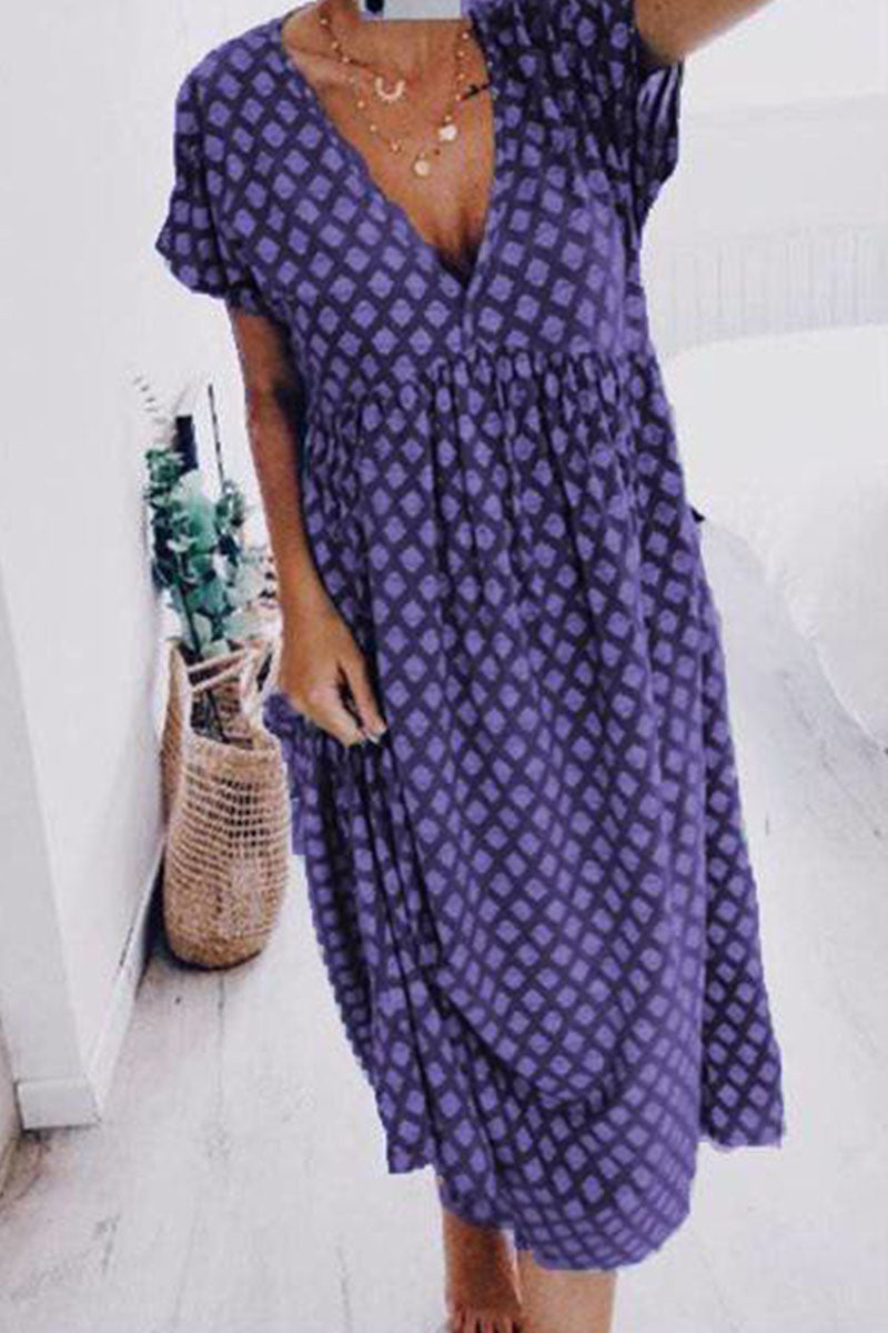 Fashion Street Print V Neck A Line Dresses  Fashionpara