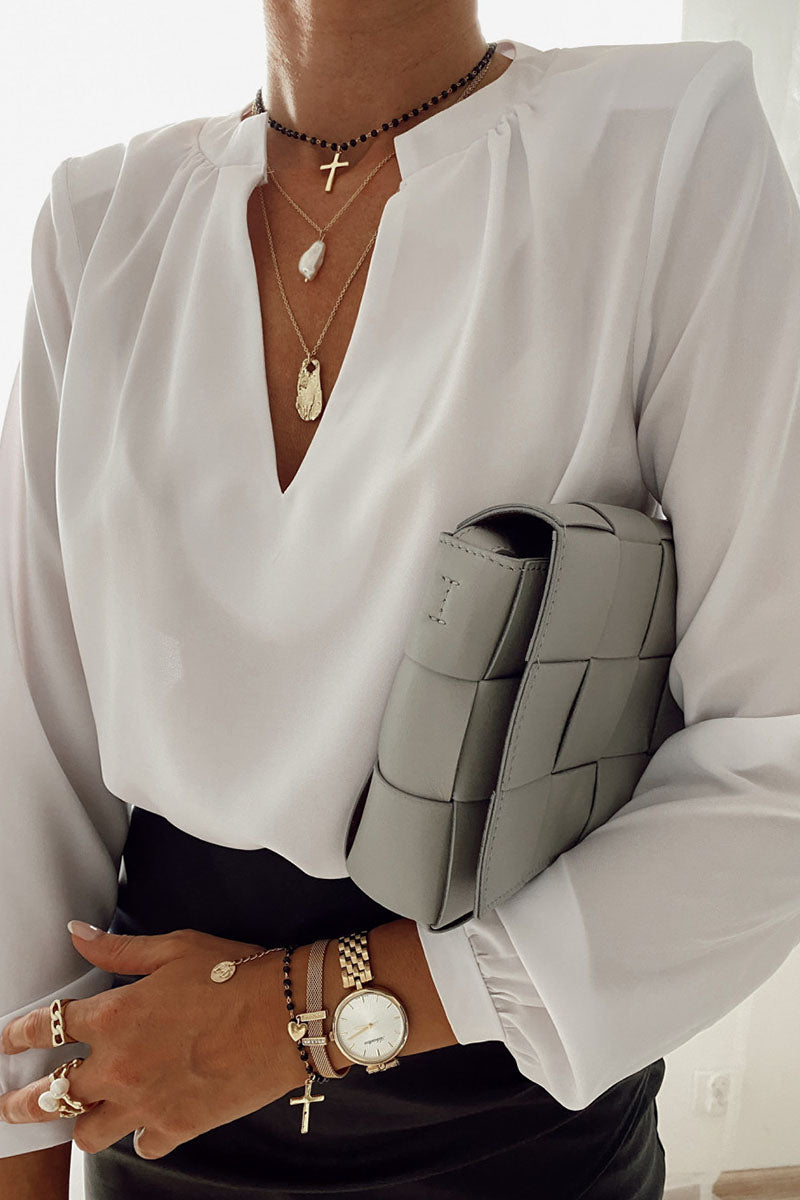 Fashion British Style Solid V Neck Tops(3 colors) - Fashionpara