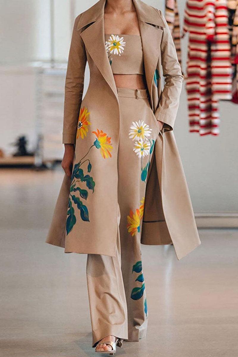 Fashion Street Print Turndown Collar Long Sleeve Three Pieces - Fashionpara