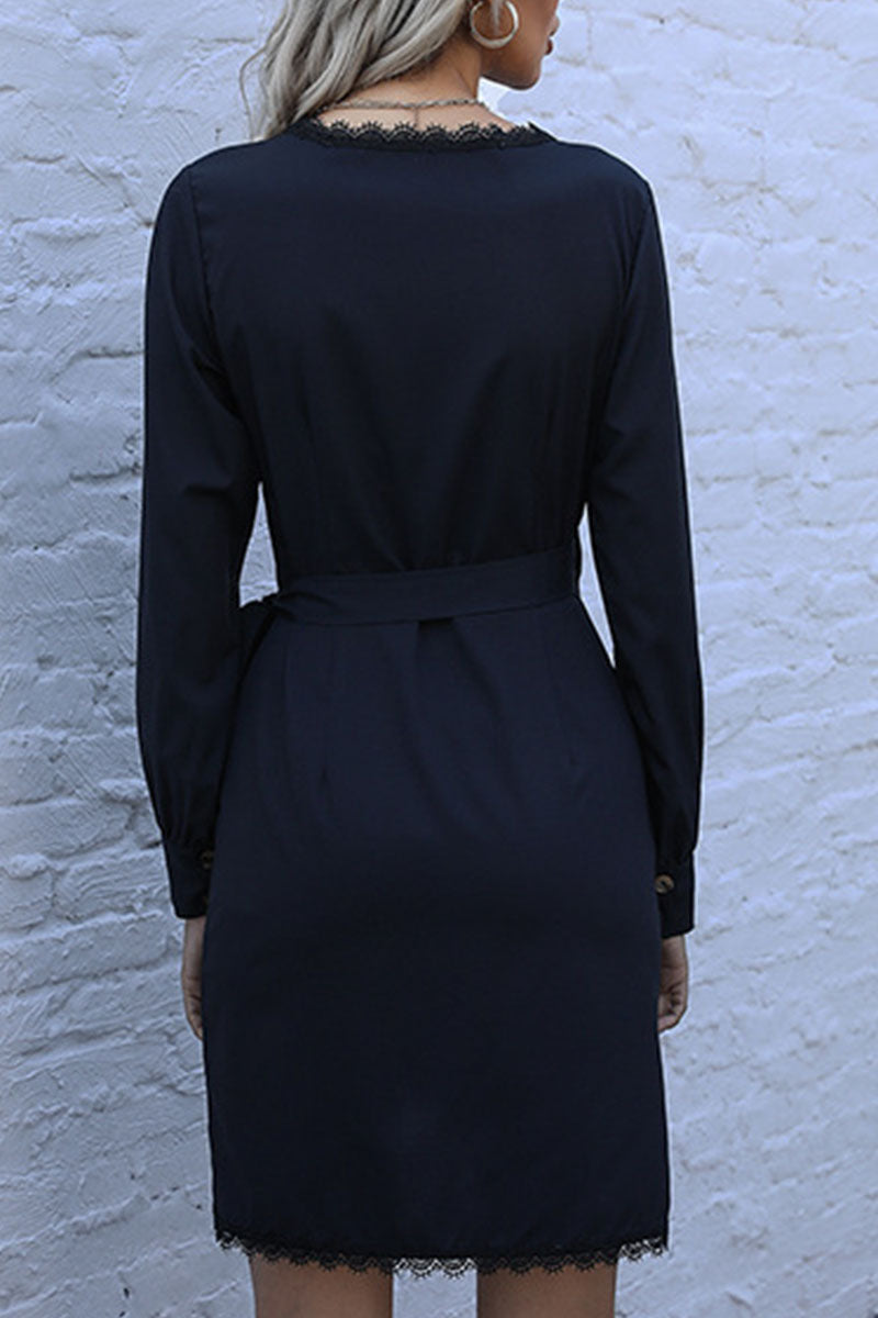 Fashion Street Solid Patchwork V Neck Irregular Dresses - Fashionpara