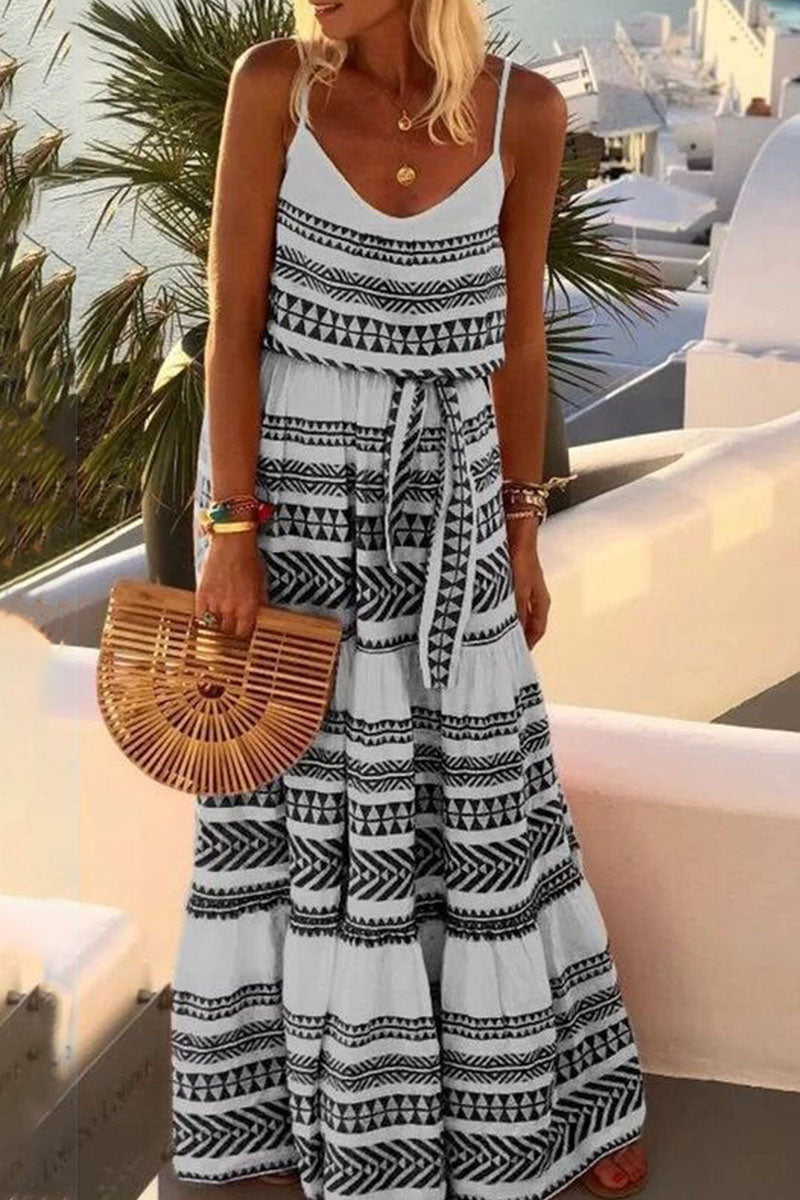 Fashion Sexy Print Backless V Neck Sling Dresses  Fashionpara